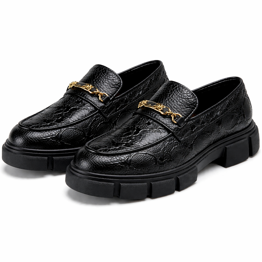Trendy Men Embossed Chain Luxe Loafers